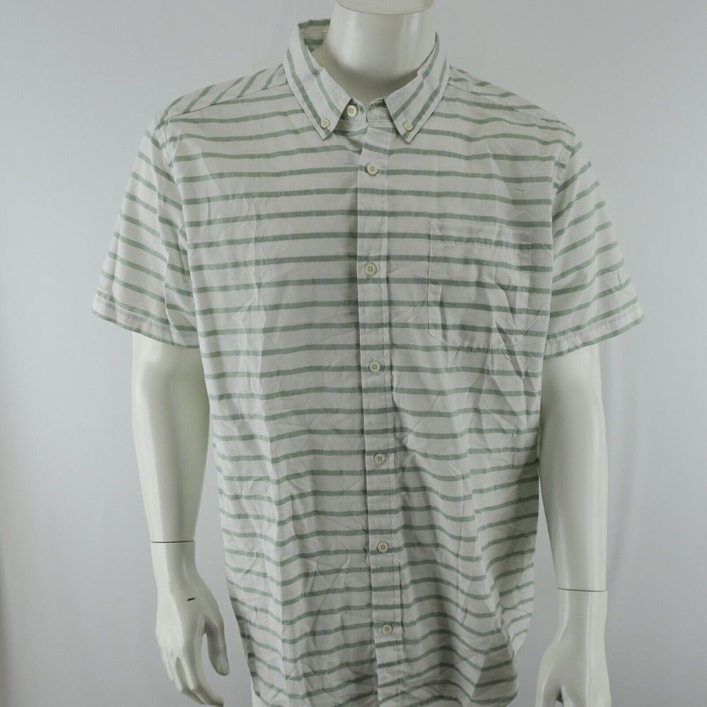 Patagonia Short Sleeve Button Up Shirt Mens XL Organic Cotton Green White‎